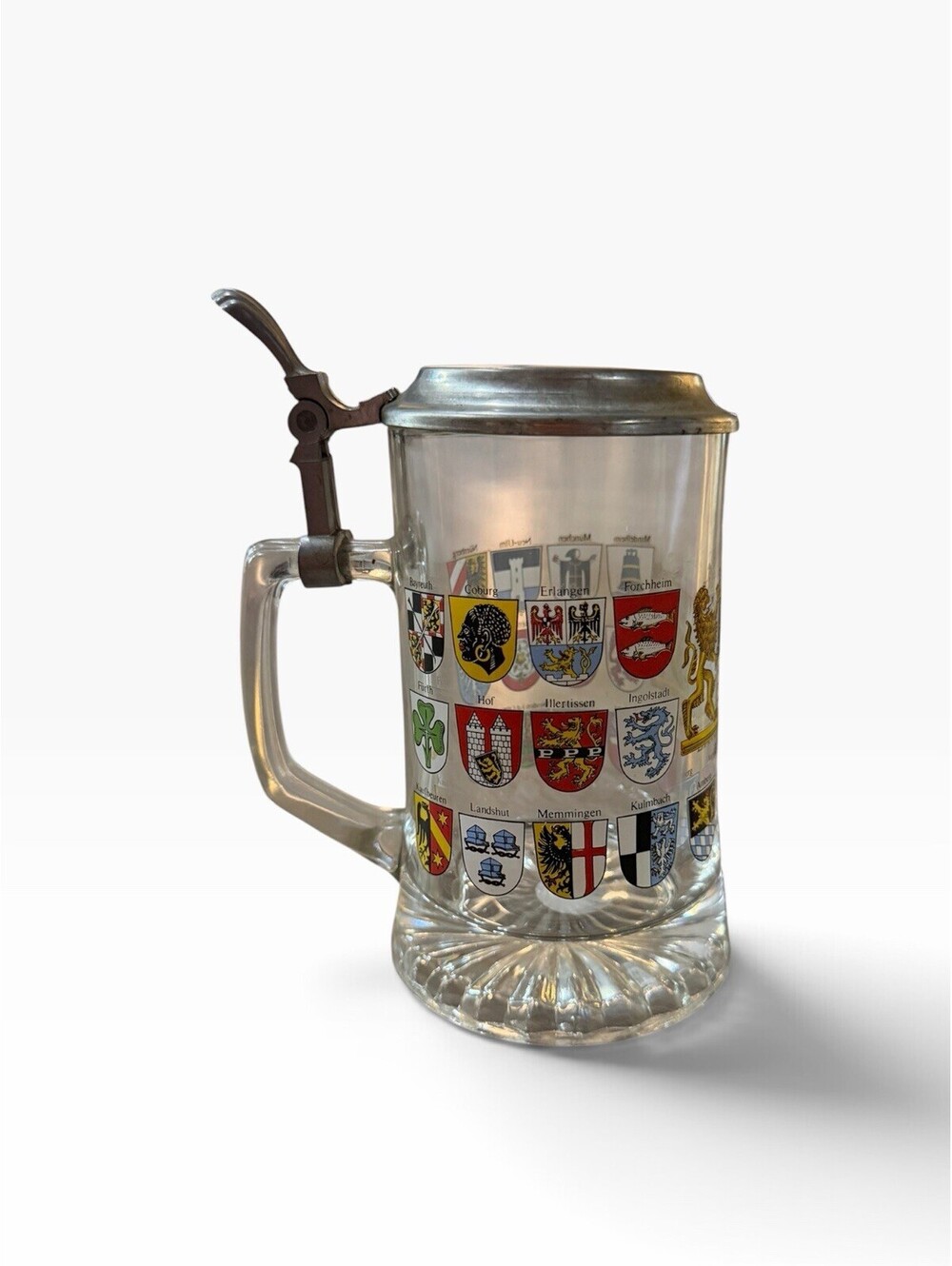 Vintage German Bavaria Beer Stein Glass Tankard with Pewter Lid – Bavarian Coats
